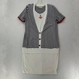 Zoomer Nautical Dress Womens Blue White Striped Short Sleeve Cotton‎ Anchor